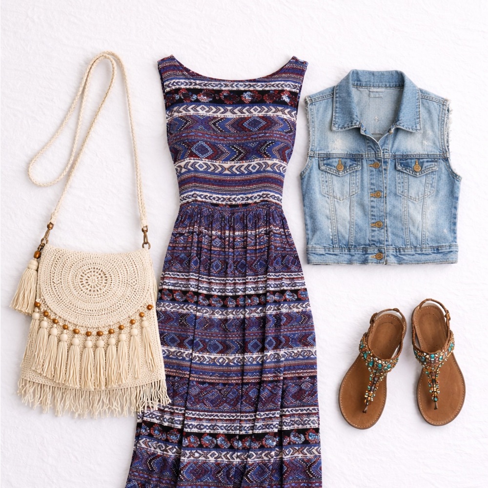 🍓3/$15 Nordstrom Lush Blue Boho Dress